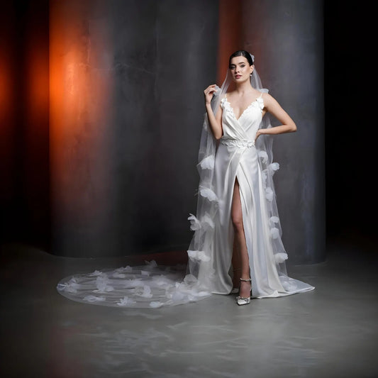 Cathedral Oval Bridal Veil with 3D Flowers