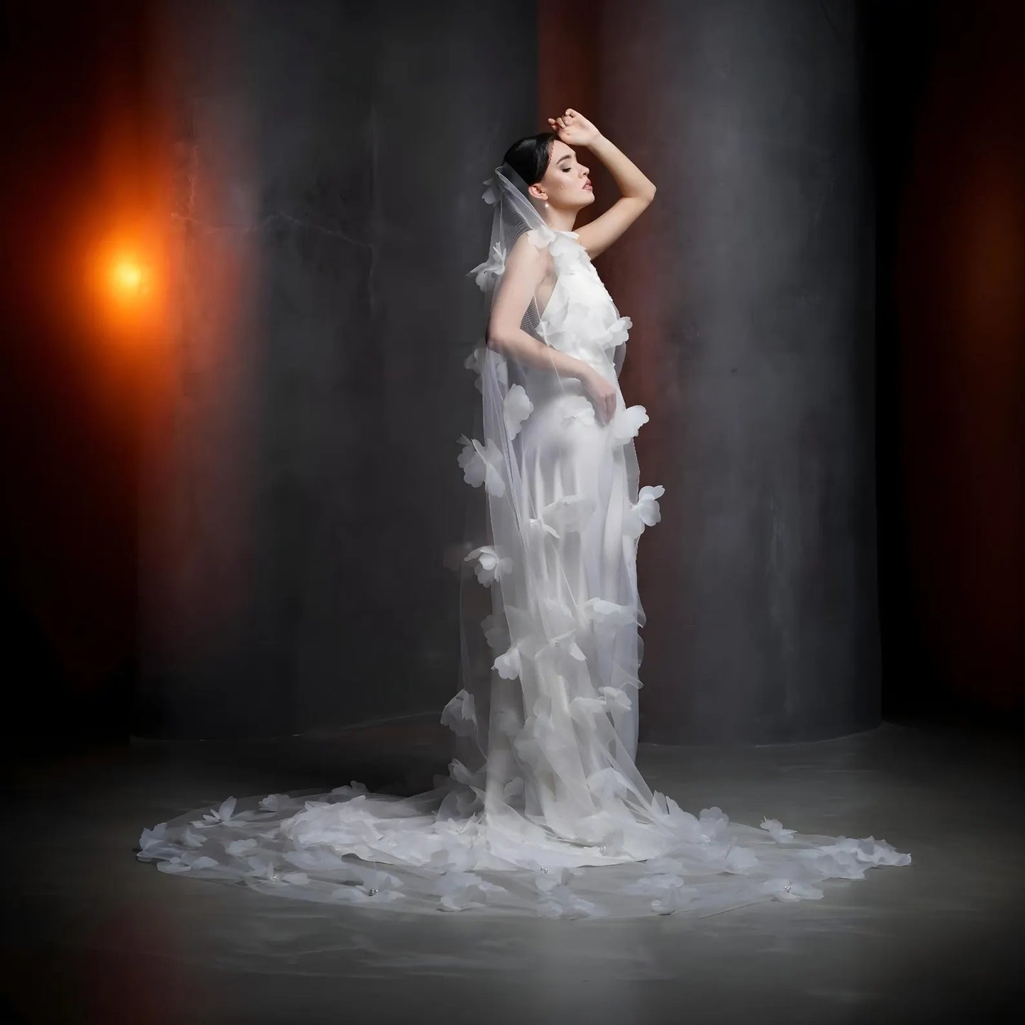 Cathedral Oval Bridal Veil with 3D Flowers
