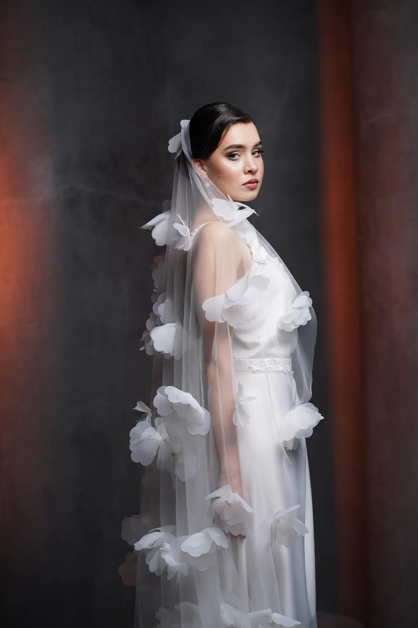 Cathedral Oval Bridal Veil with 3D Flowers