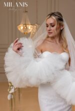 Milky White Fingertip-Length Bridal Veil - Image 3